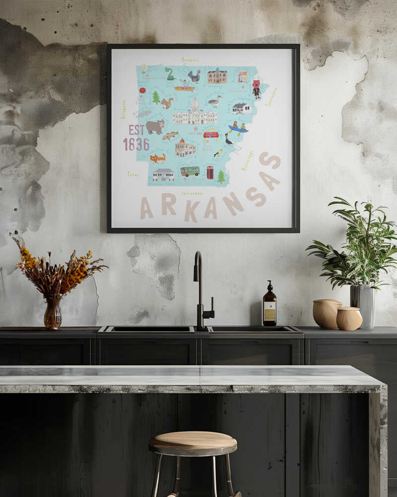 Map of Arkansas illustrated by Artist Carla Daly