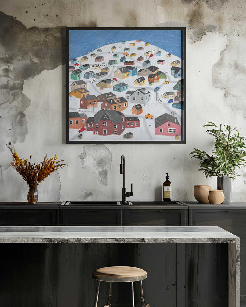 Snowy Village with Colorful Houses by Artist Carla daly