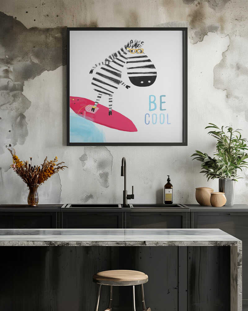 Be Cool! Cute Zebra Surfing the Waves by Illustrator Carla Daly
