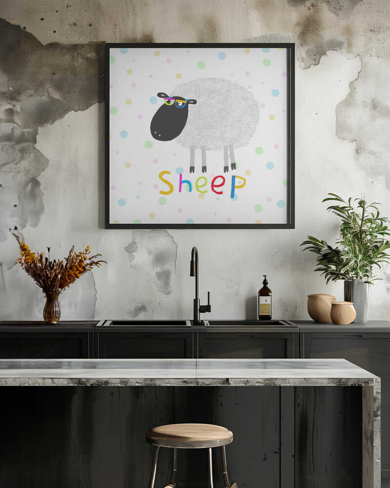 Cute Fluffy Sheep Wearing Colorful Glasses by Artist Carla Daly