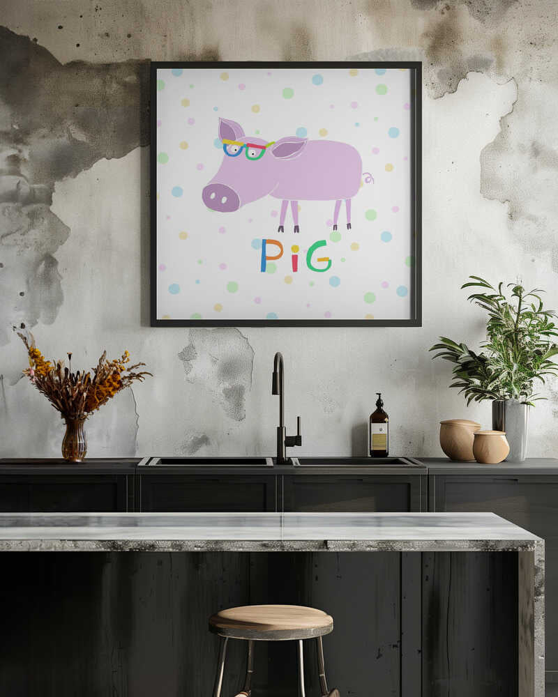 Cute Pink Pig with Funny Colorful Glasses by Artist Carla Daly