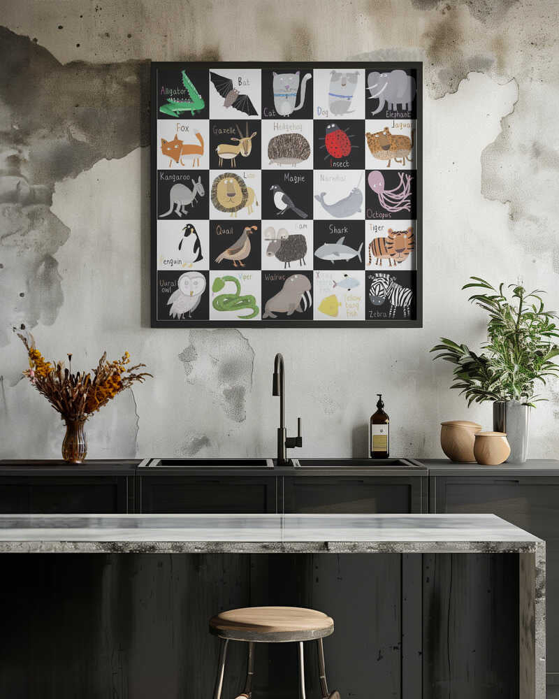 Cute Animal Alphabet with Black White Background by Artist Carla Daly