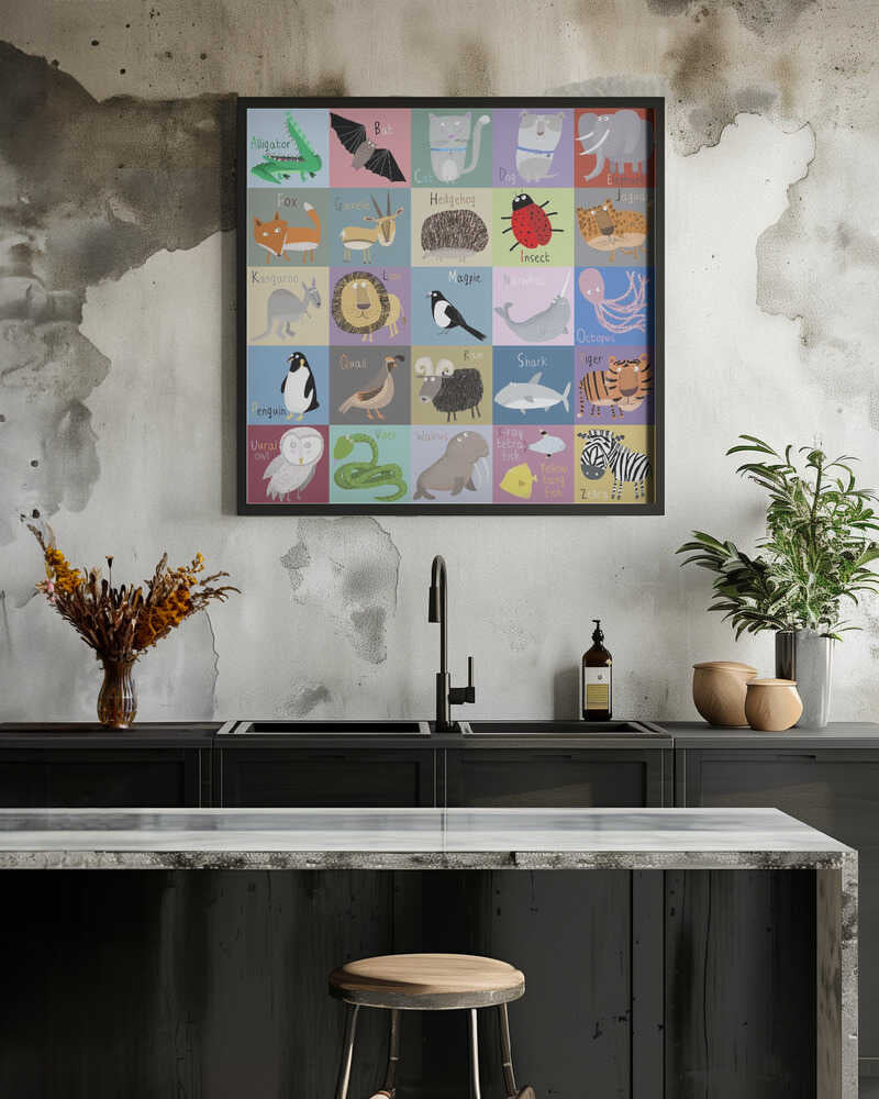 Colorful Chequered Animal Alphabet by Artist Carla Daly