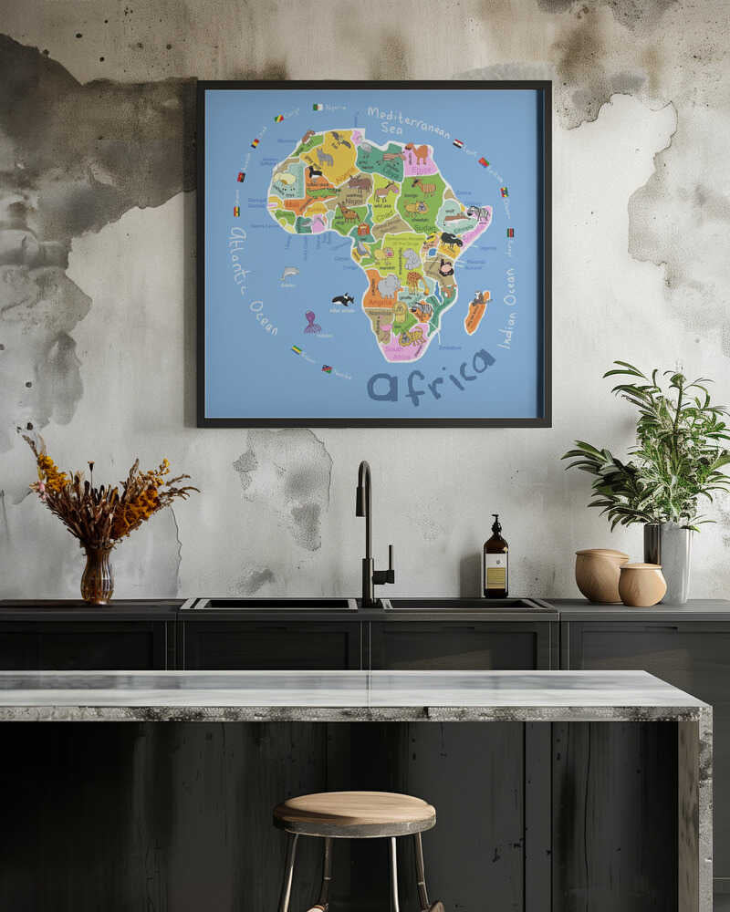 Illustrated Map of Africa with Countries and Cute Animals by Carla Daly