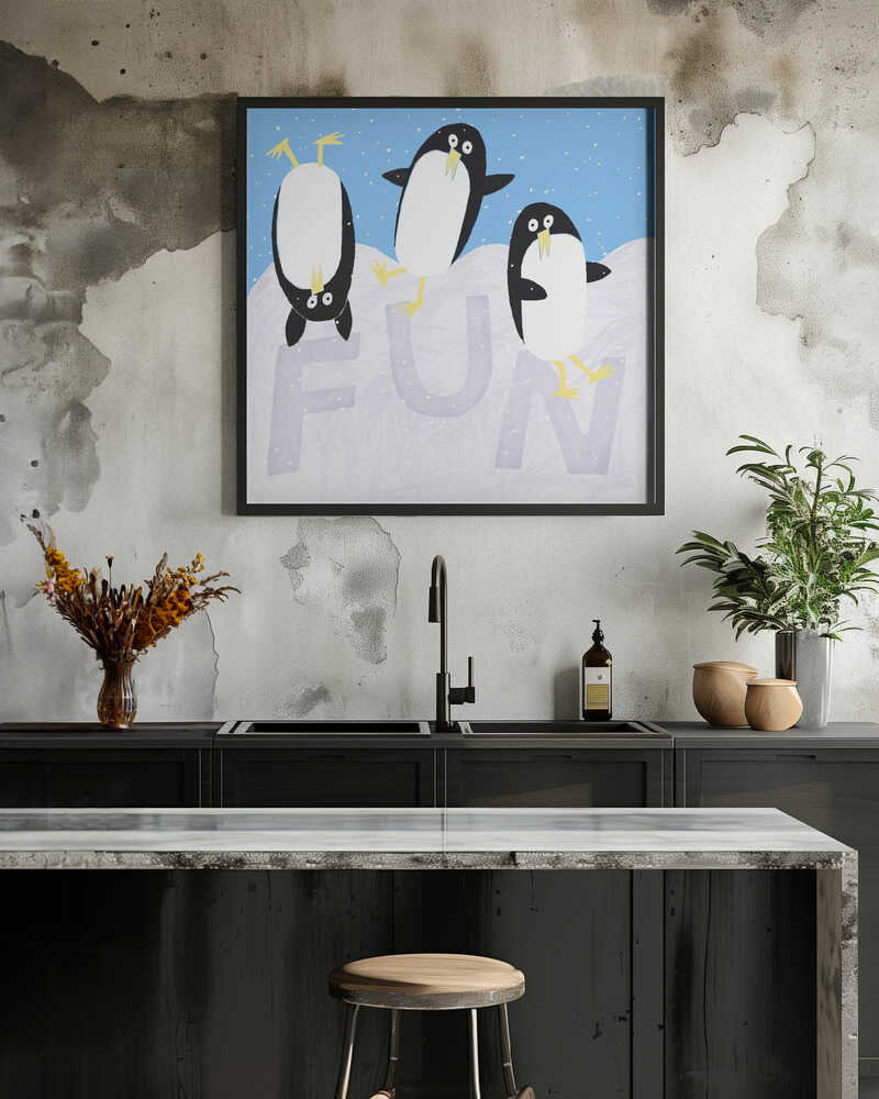 Fun! Cute Penguins Playing in the Snow