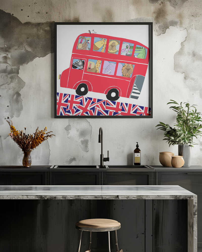 London Bus Full of Jungle Animals with UK Flag Design