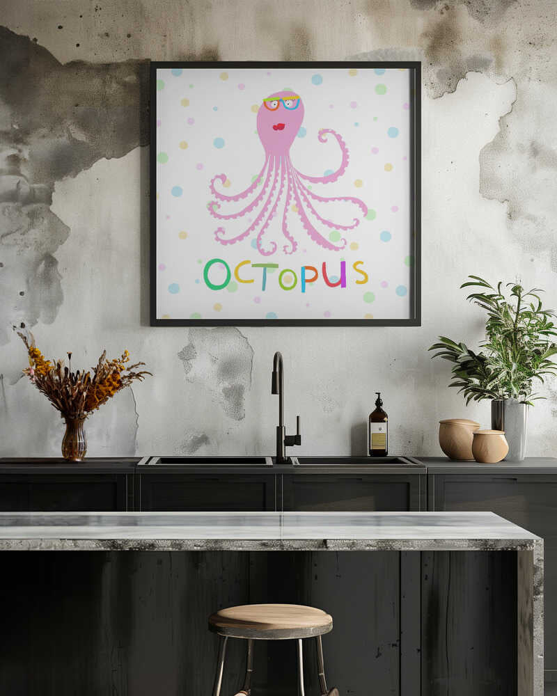 Cute Pink Octopus with Funny Colorful Glasses by Artist Carla Daly