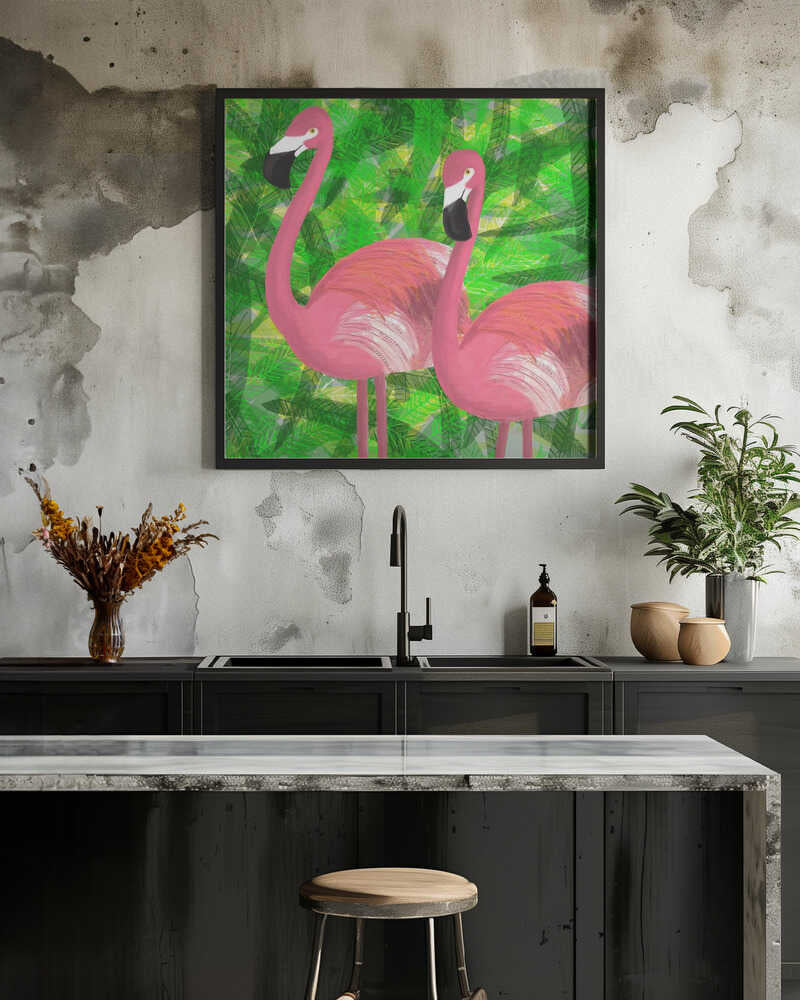 Tropical Flamingos in Tropical Rainforest by Carla Daly