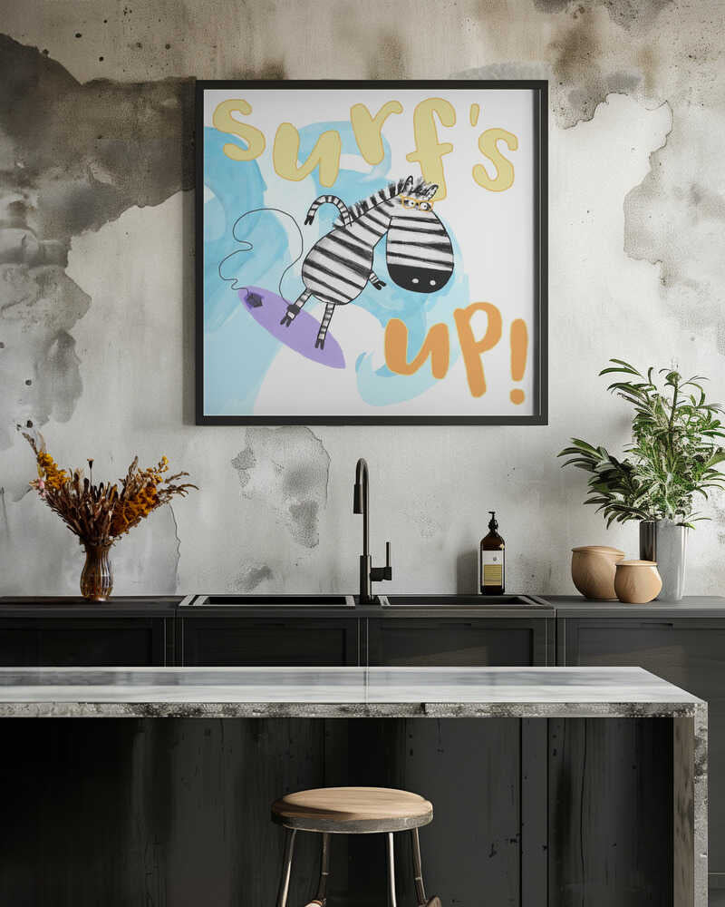 Surfs Up! Cute Zebra Surfing the Waves by Artist Carla Daly