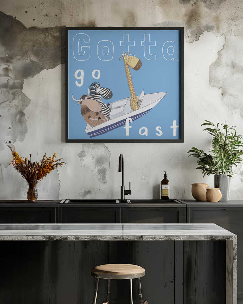 Gotta Go Fast! Funny Animals in a Speed Boat by Artist Carla Daly