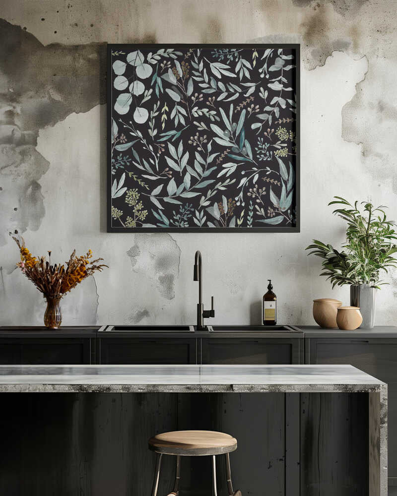 Eucalyptus Leaves Pattern Black