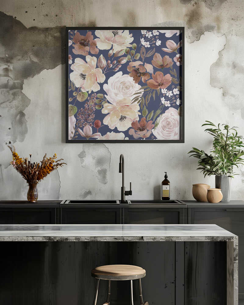 Floral Chaos Watercolor Pattern Blue Brown