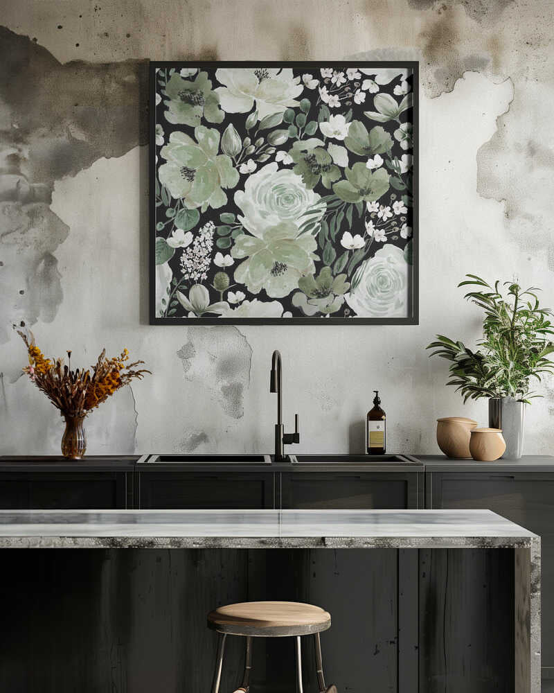 Floral Chaos Watercolor Pattern Dark Green