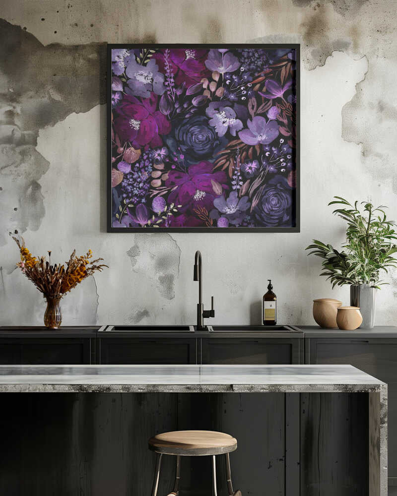 Floral Chaos Watercolor Pattern Dark Purple