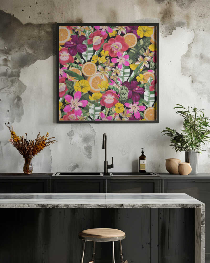 Flowes and Fruits Pattern Black