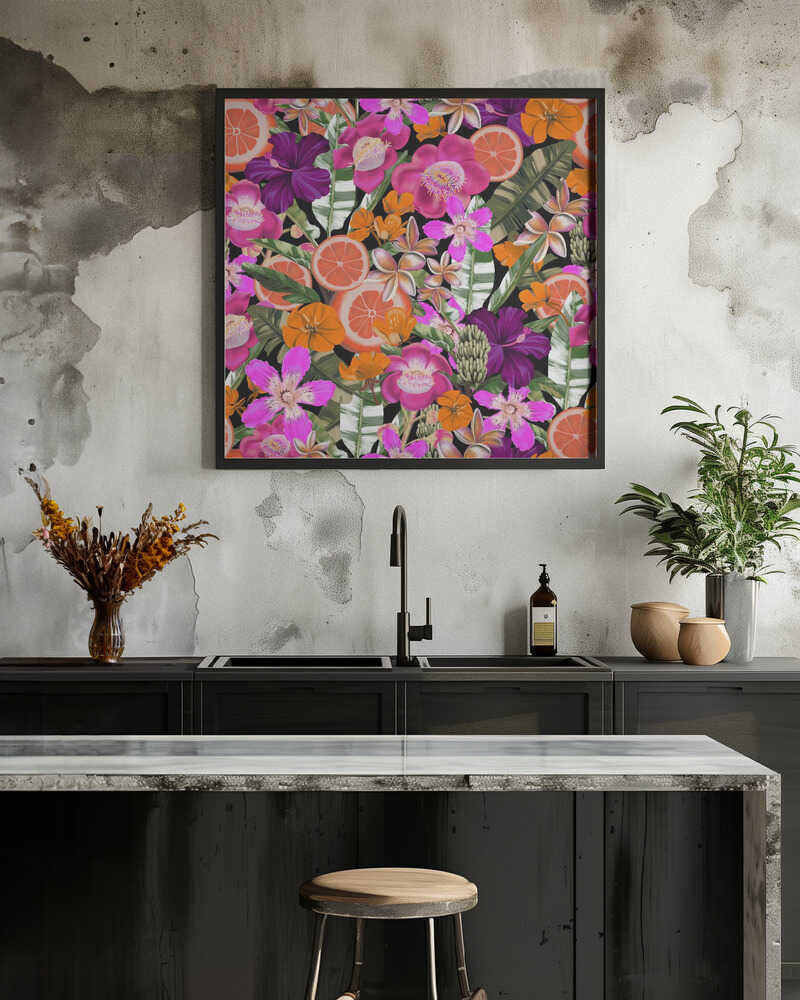 Flowes and Fruits Pattern Black