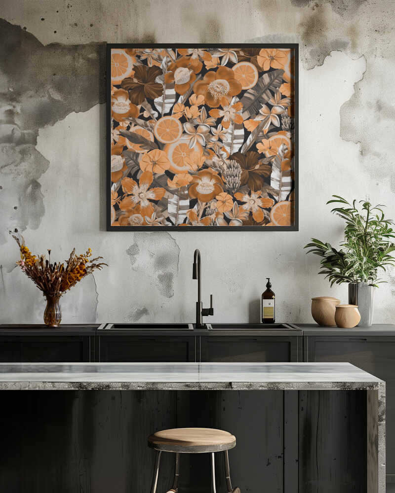 Flowes and Fruits Pattern Sepia