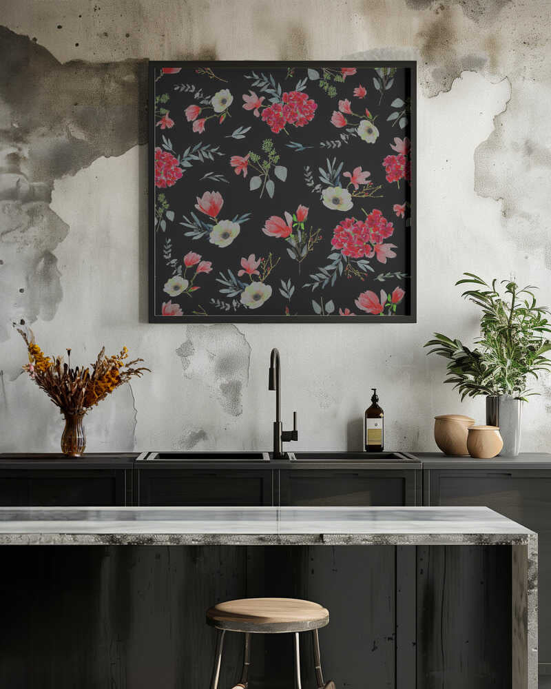 Floral Bouquets Pattern Red and Black