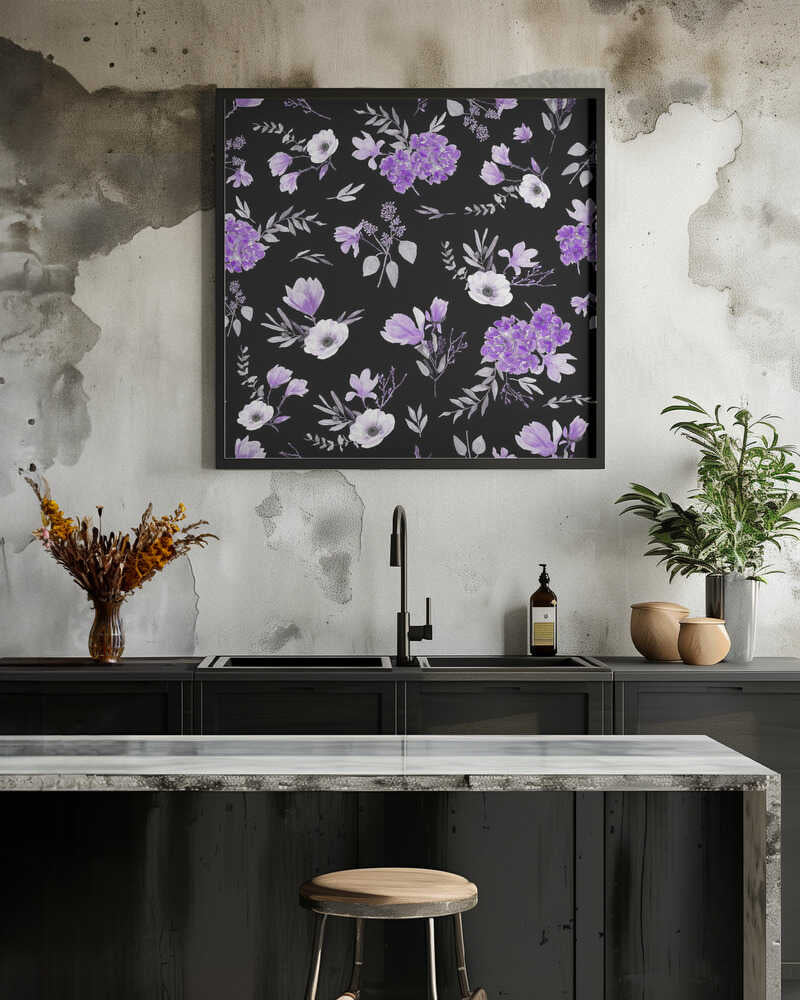 Floral Bouquets Pattern Lavender Black