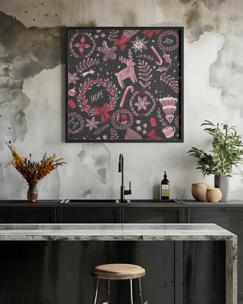 Magical Christmas Black Red Pattern