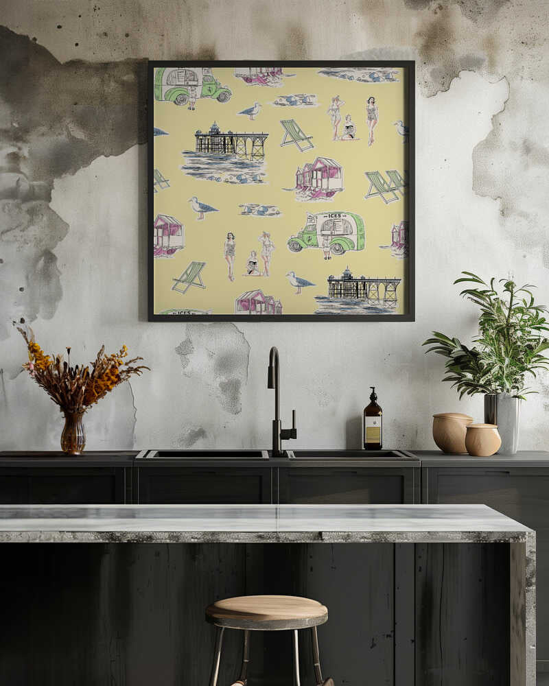 Retro Beach Bathers Toile primrose