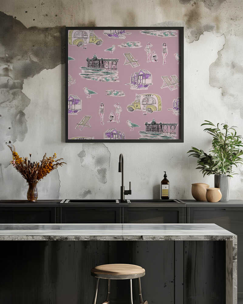 Retro Beach Bathers Toile pink