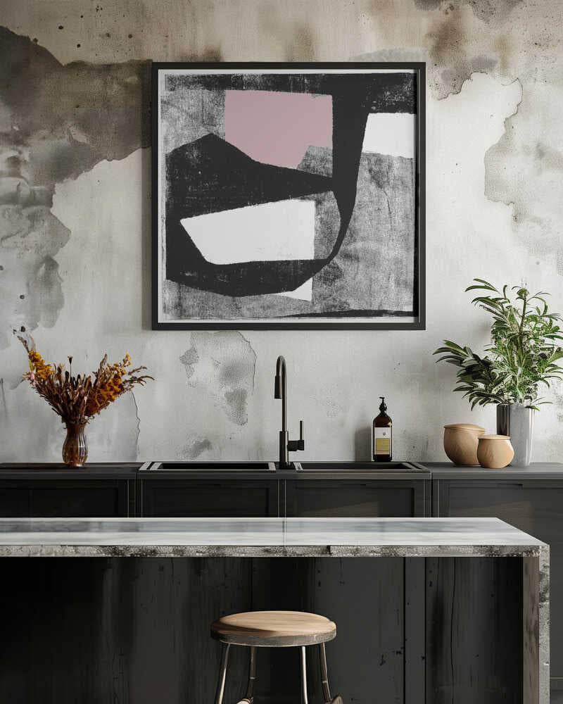 Pink and Black Abstract Shapes Print No1