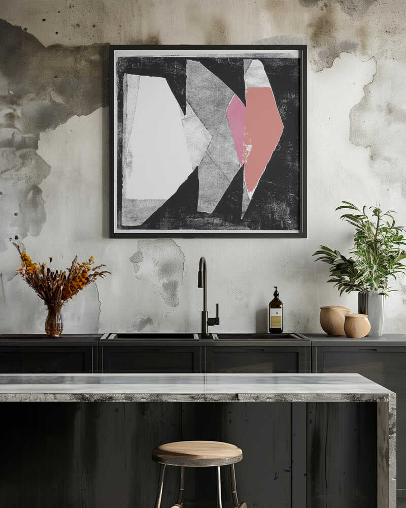 Pink and Black Abstract Shapes Print No2