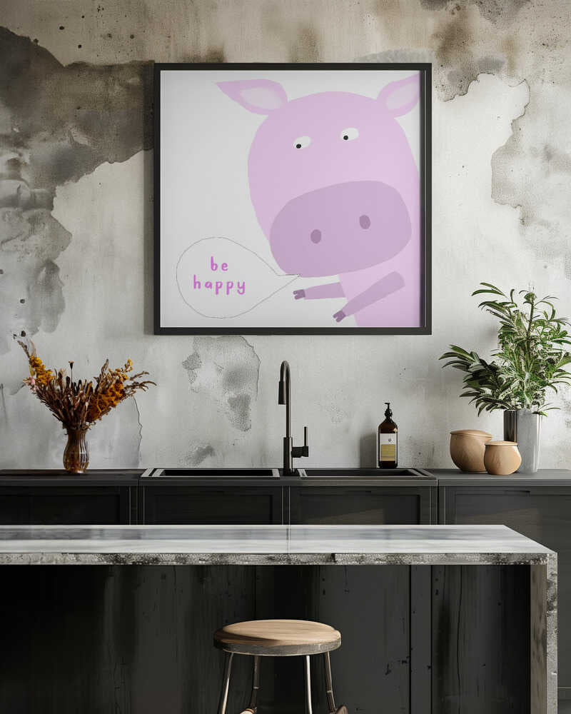 Be Happy Like A Pig! Cute Illustration with Positive Quote.
