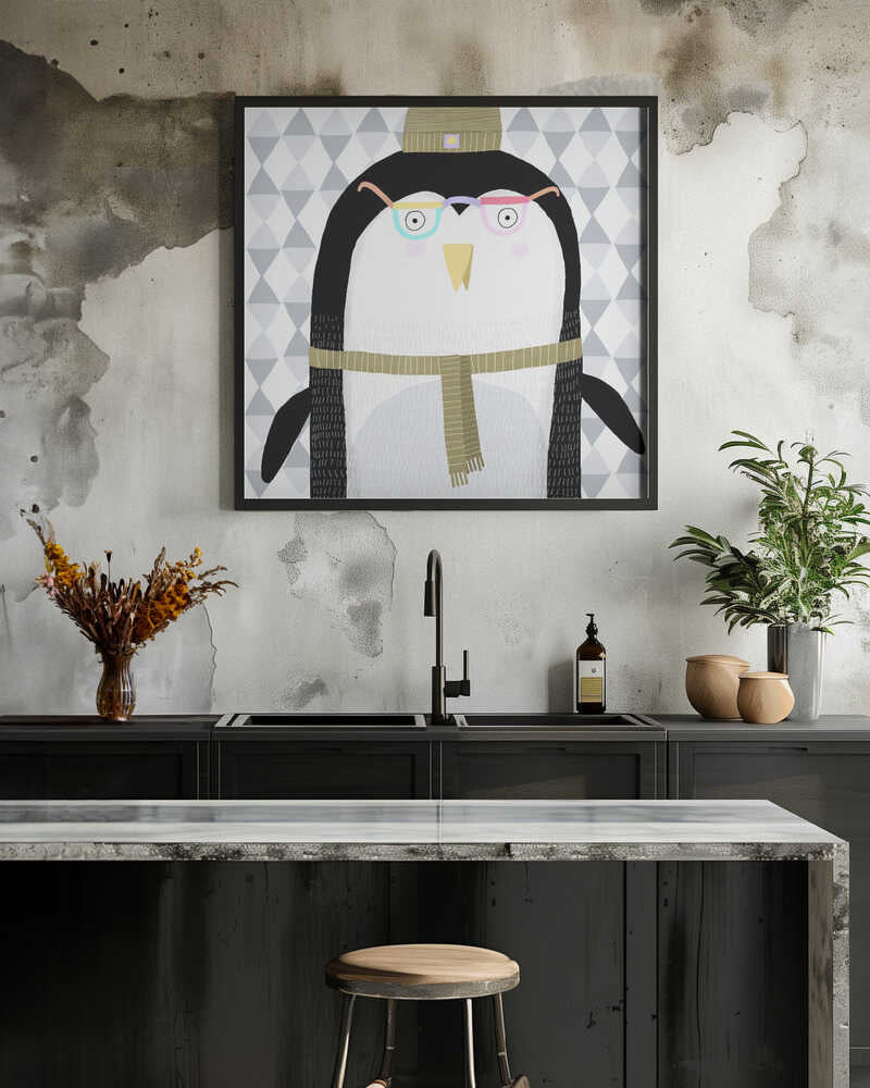 Cute Penguin With Wooly Hat By Artist Carla Daly