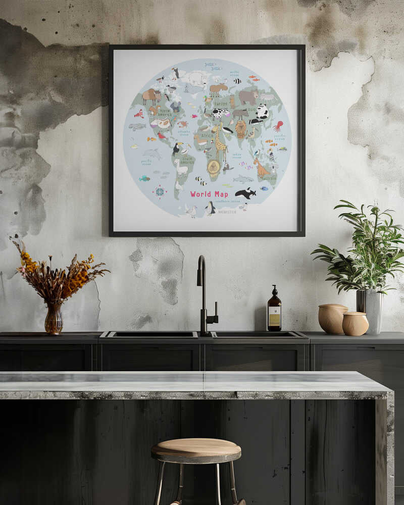 Illustrated World Map Light Grey By Carla Daly