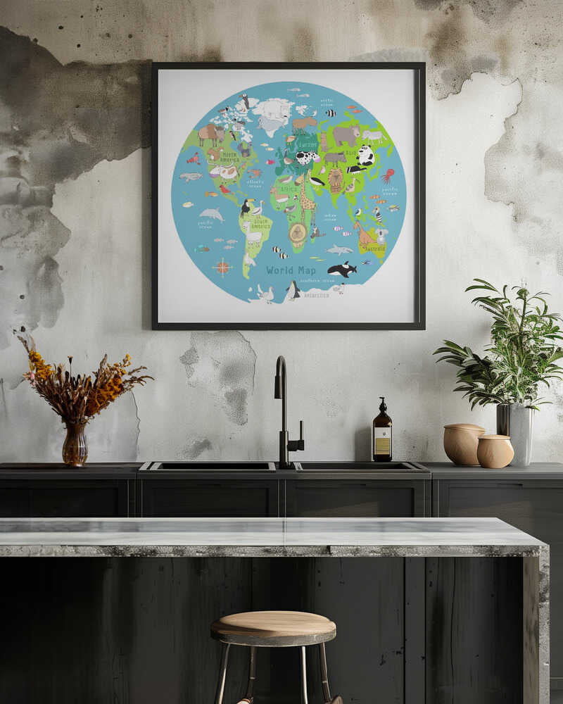 World Map with Cute Animals by Illustrator Carla Daly