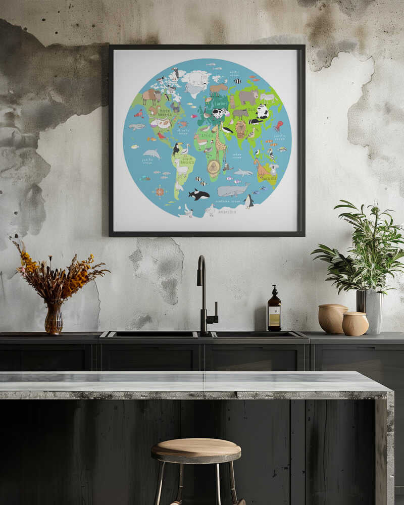 World Map with Animals by Carla Daly