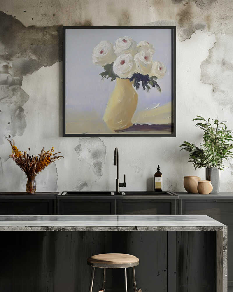 White Roses In a Yellow Vase