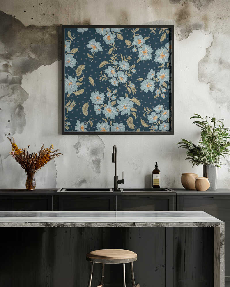 Floral Heritage bouquet moonshine blue pattern