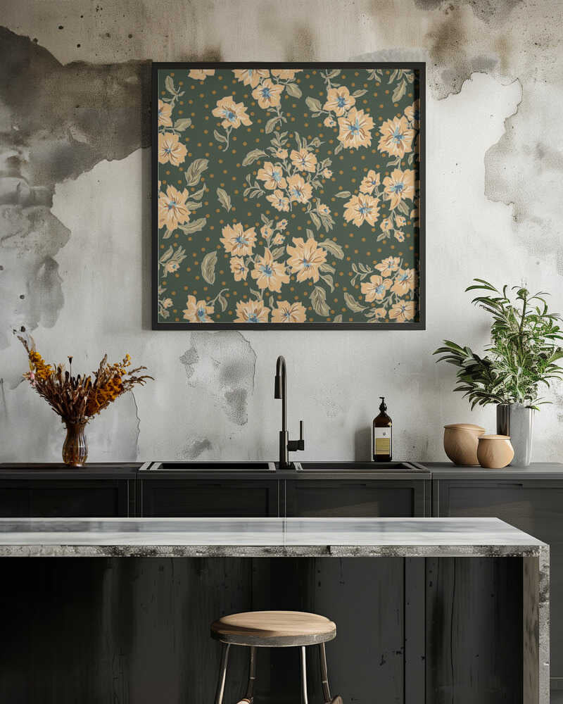 Floral Heritage bouquet forest green pattern