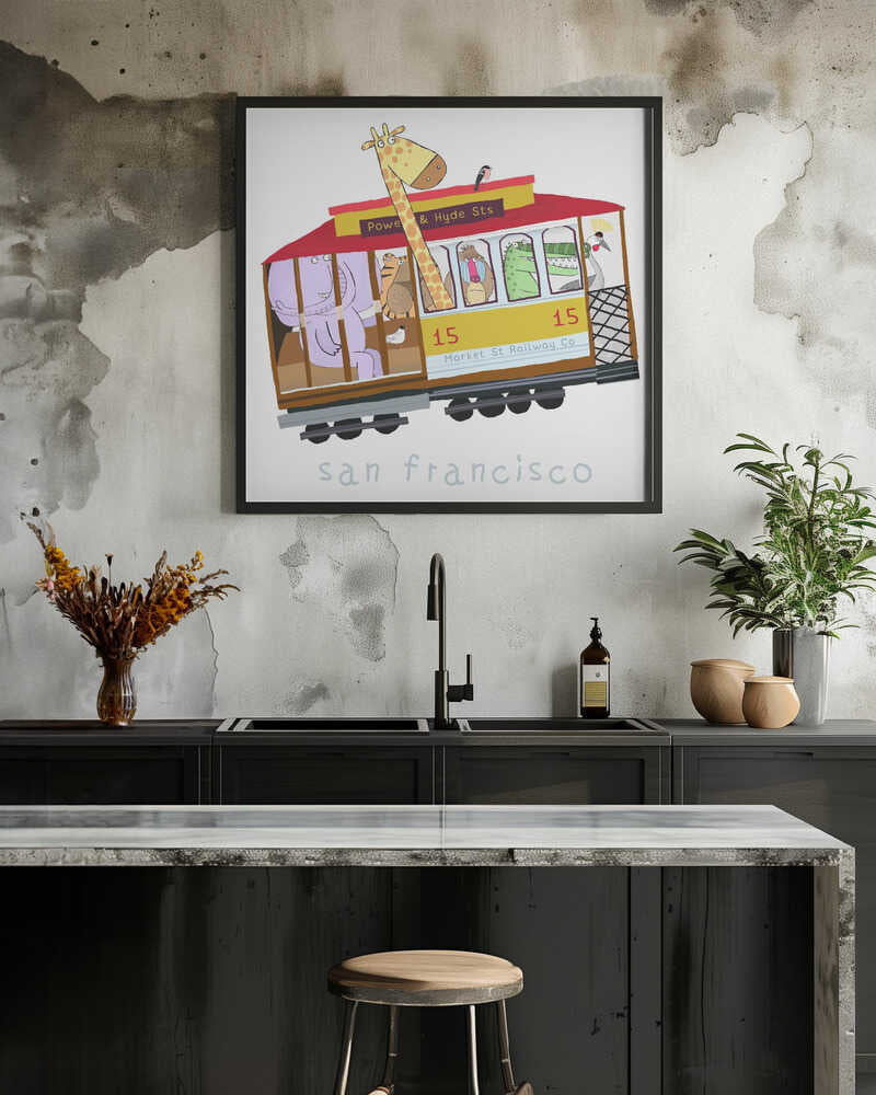 San Francisco Cable Car with Colorful Animals