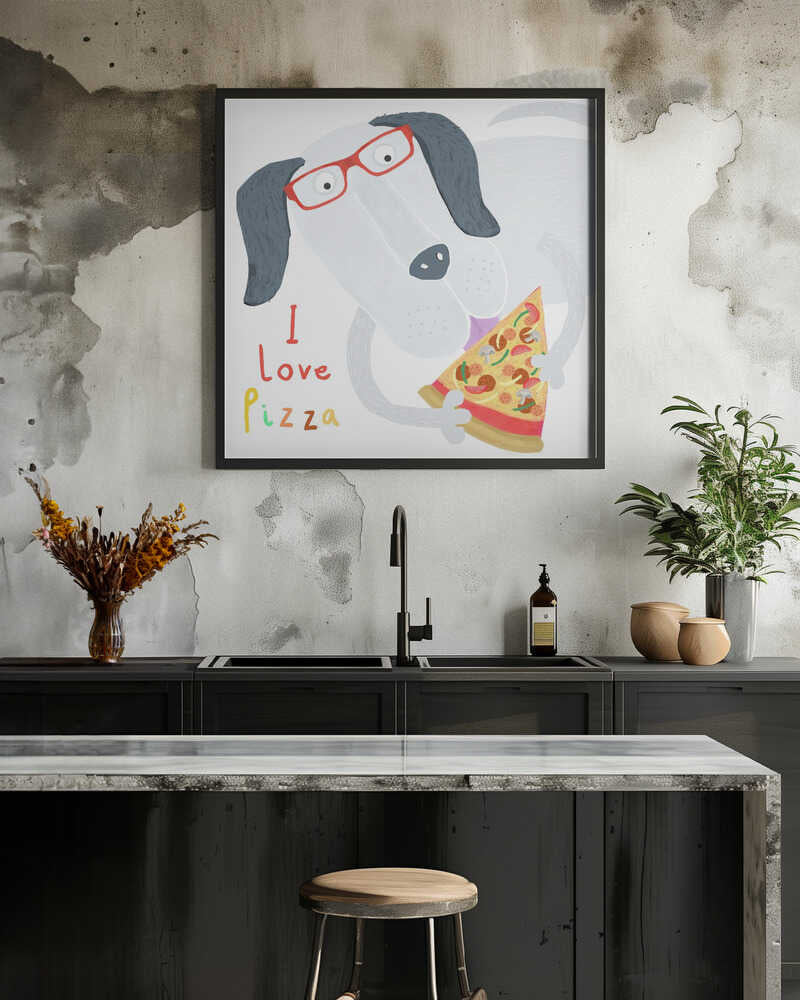 Cute Dog With Pizza By Carla Daly