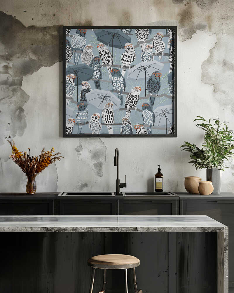 budgie on vacation blue pattern