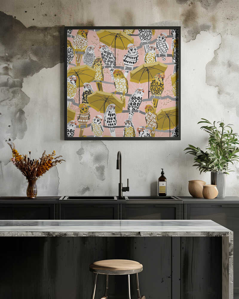 budgie on vacation blush pink pattern