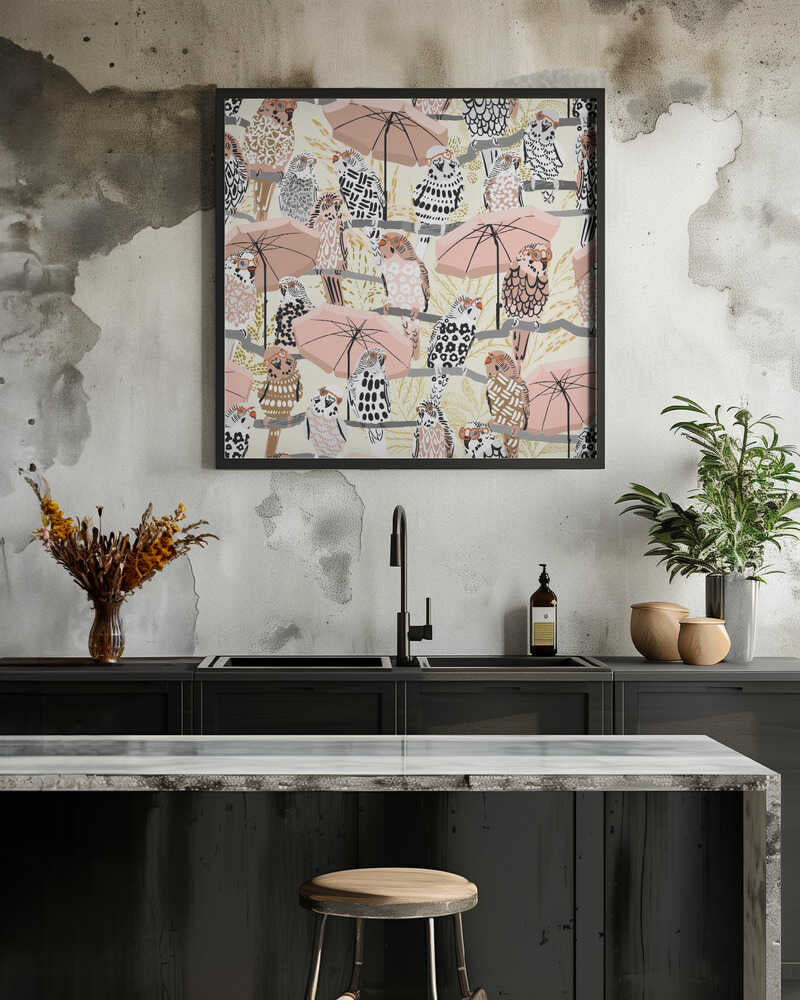 budgie on vacation cream white pattern