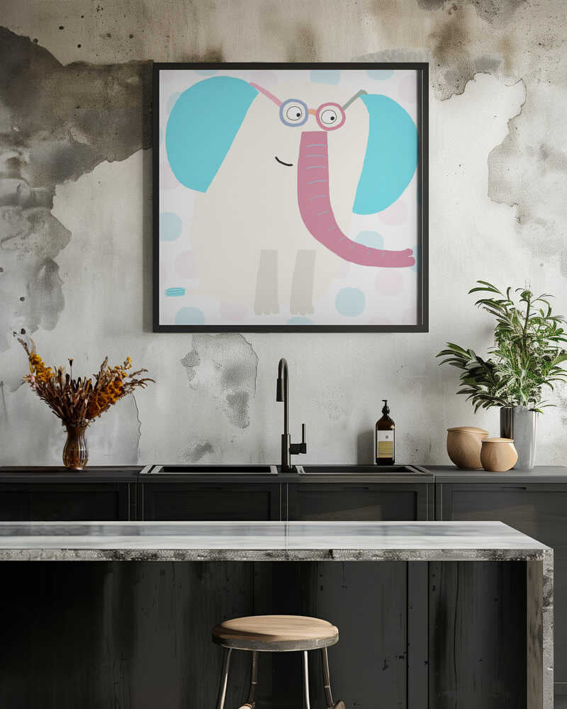 Cartoon Elephant with Electric Blue Ears