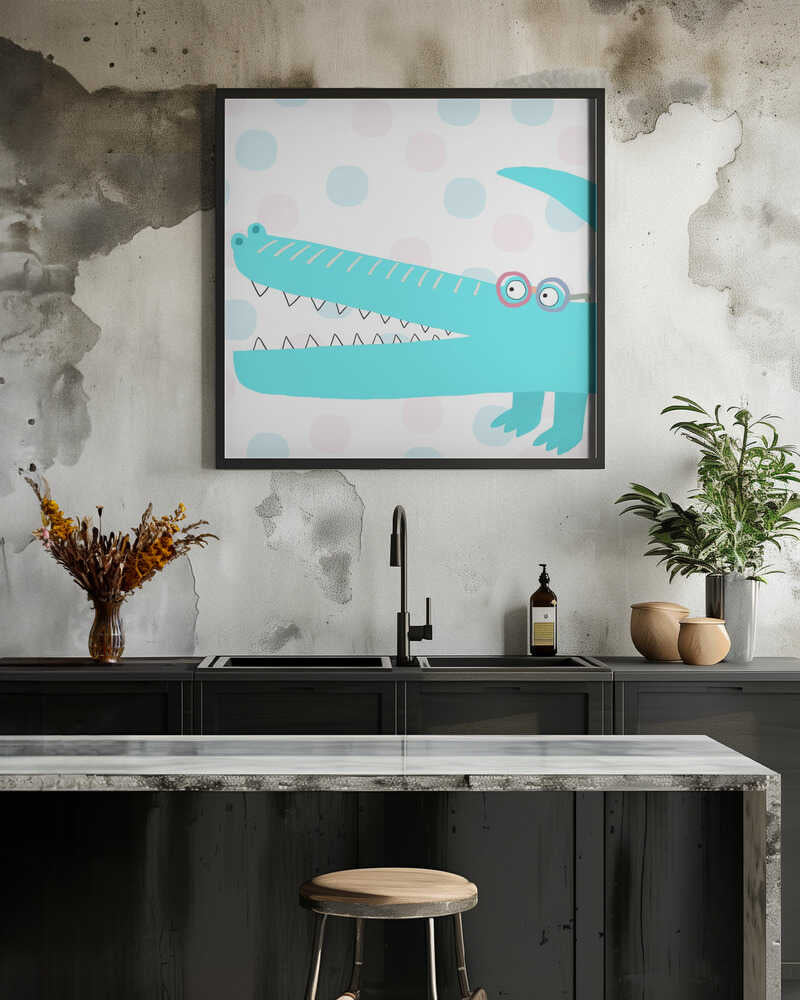 Humorous Electric Blue Crocodile Showing His Teeth