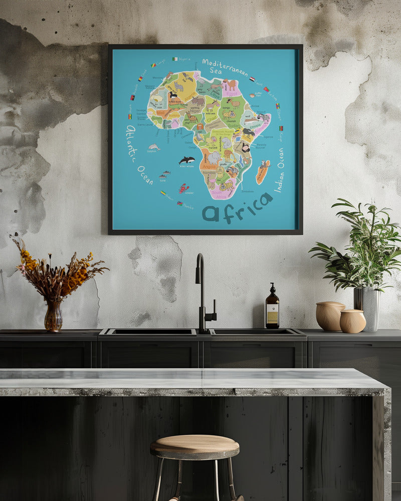 Illustrated Map of Africa with Countries and Cute Animals by Carla Daly
