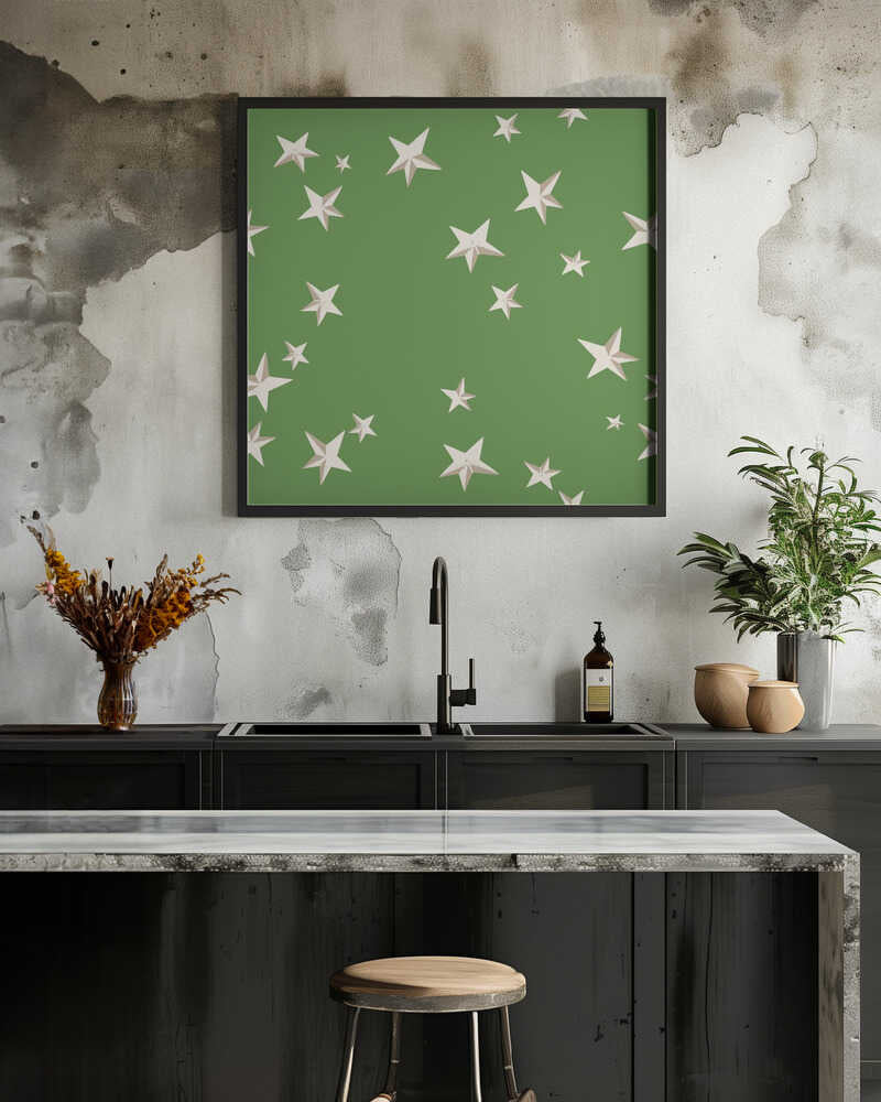 Festive winter stars fir green pattern