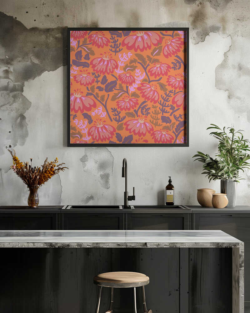 Maximalism 70s Retro Flowers Energy Orange pattern