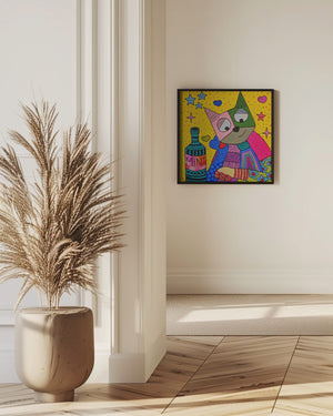 Canvas Art Print Cat and bottle of mint