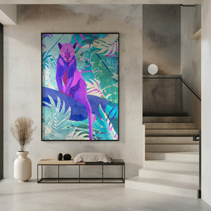 Canvas Art Print Pink Panther in the neon jungle