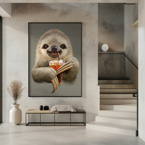 Canvas Art Print sloth and soft drink