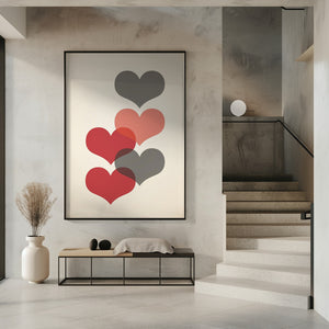 Art Prints of Mid century hearts in red